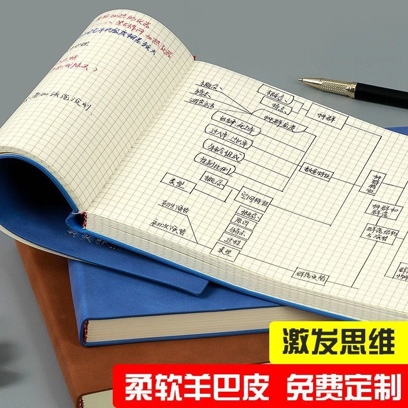 b5横翻软皮面记事本加厚笔记本子大号思维导图方格本空白绘画日记