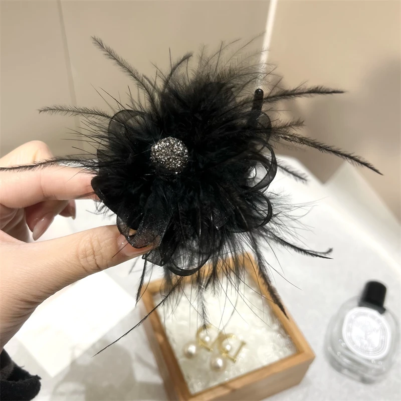 花朵飘带羽毛鸭嘴夹羽毛显发量丸子头发夹女后脑勺扎神器发卡头饰