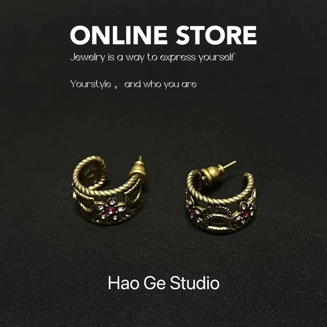 铜合金合成锆石耳饰 6399= a时尚复古法式耳钉