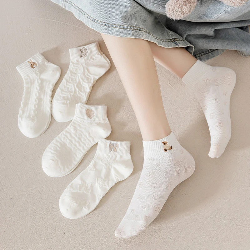 （5★发贰）五双袜子韩版潮流袜个性立体浮雕浅口船袜低帮短筒袜女