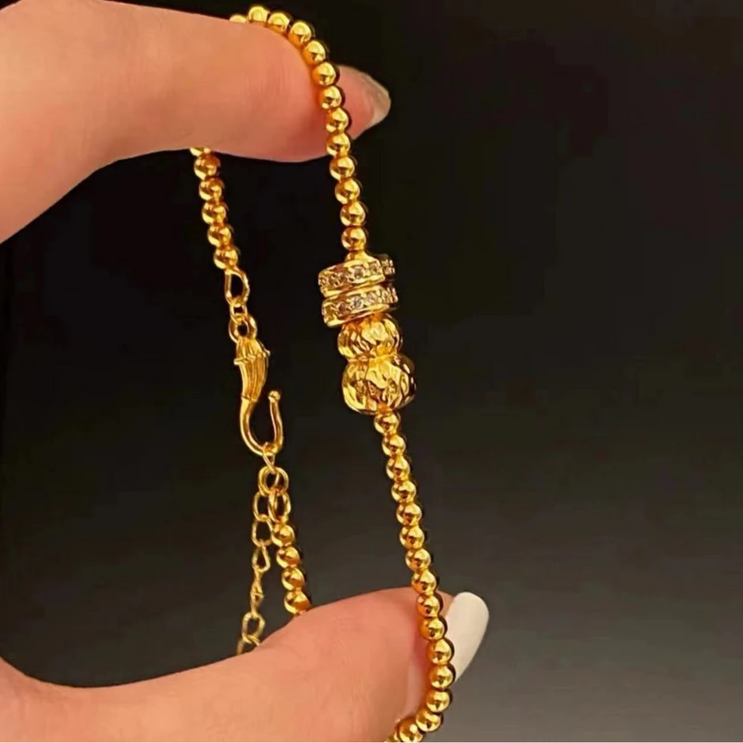 足银手链 经典时尚葫芦盘珠手链精工锤纹葫芦跑环轻奢气质