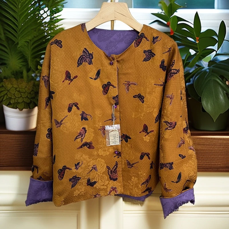 君姐甄选！新中式【蝶之恋花】秋冬款桑蚕丝香云纱圆领夹棉外套