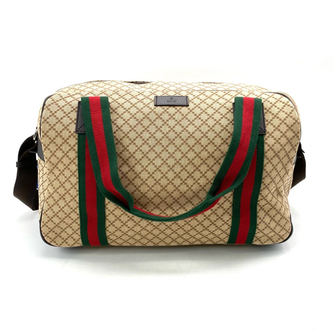 99新 GUCCI/古驰 经典老花帆布手提包 尺寸42/29时尚休闲卡其色