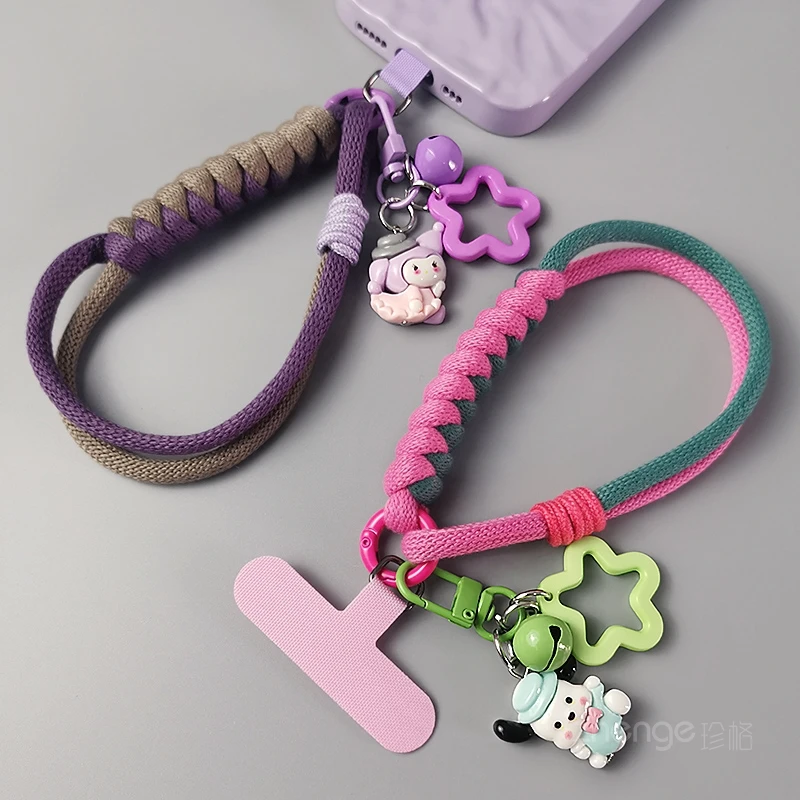 编织手绳ins手机挂绳男女短款手提手腕夹片式手机壳通用多股手工