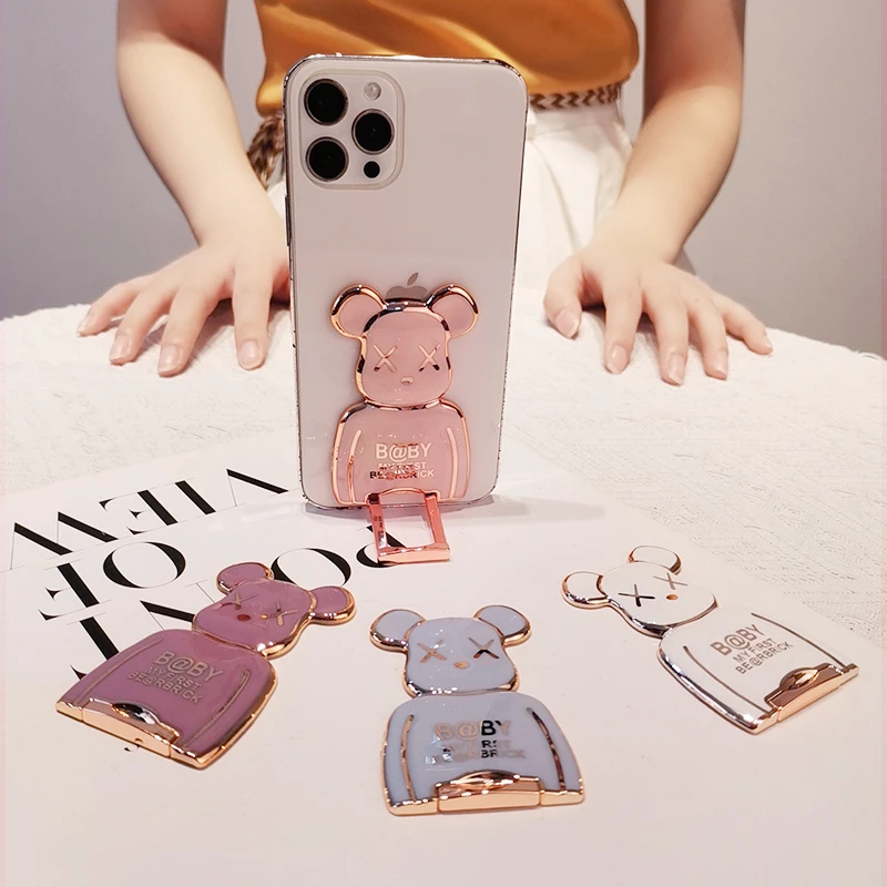 手机扣支架个性创意暴力熊伸缩拉环多功能折叠手机壳后背贴桌面潮