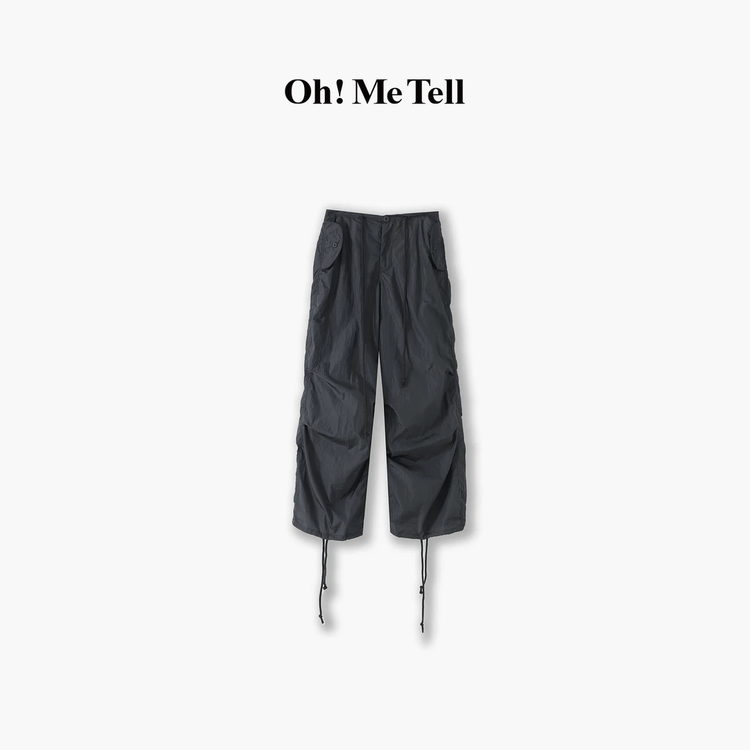 Oh! Me Tell【rose同款】辣妹光泽感抽绳束口宽松口袋降落伞工装裤