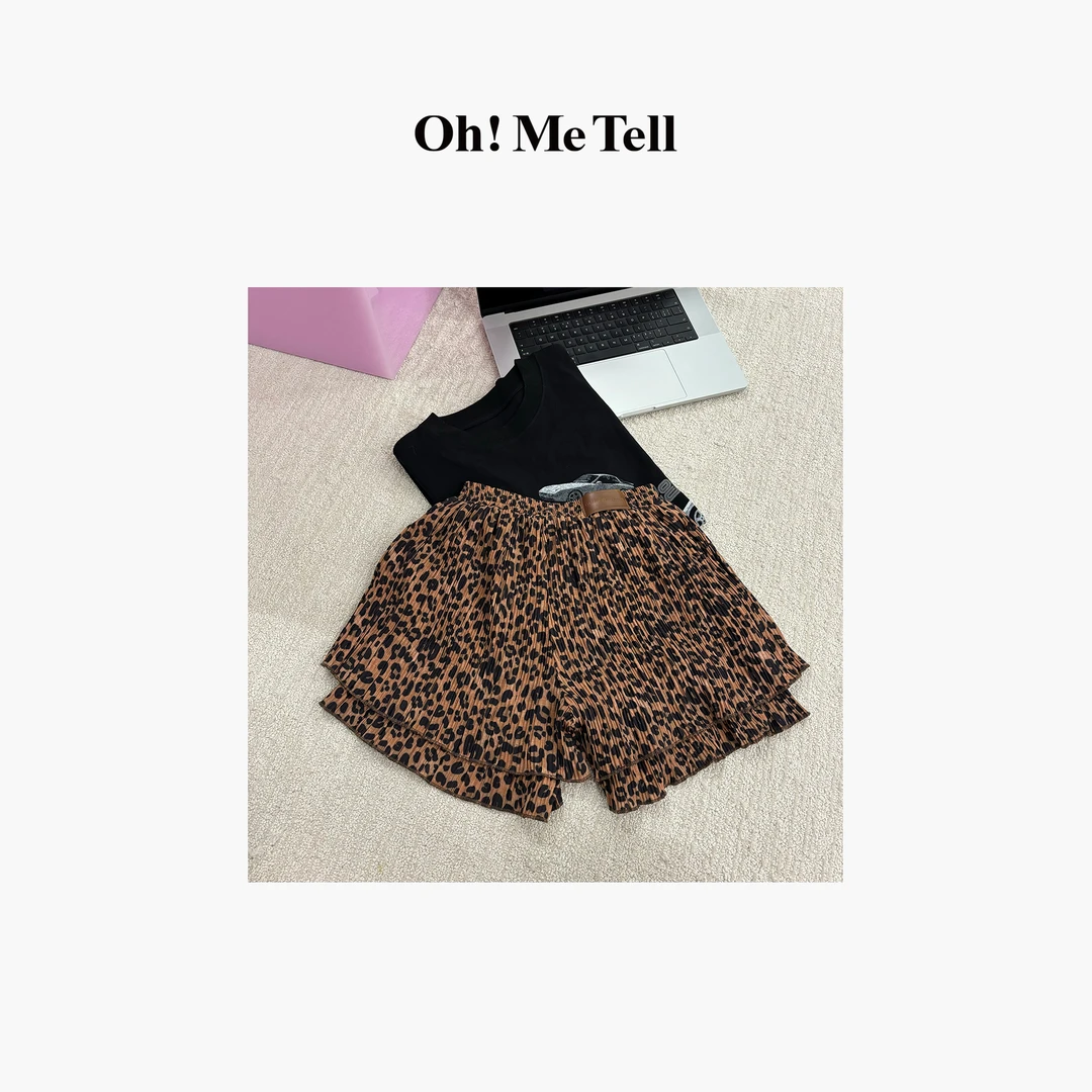 Oh! Me Tell【娜扎.蔡文静同款】压褶印花豹纹双层百搭设计感短裤女