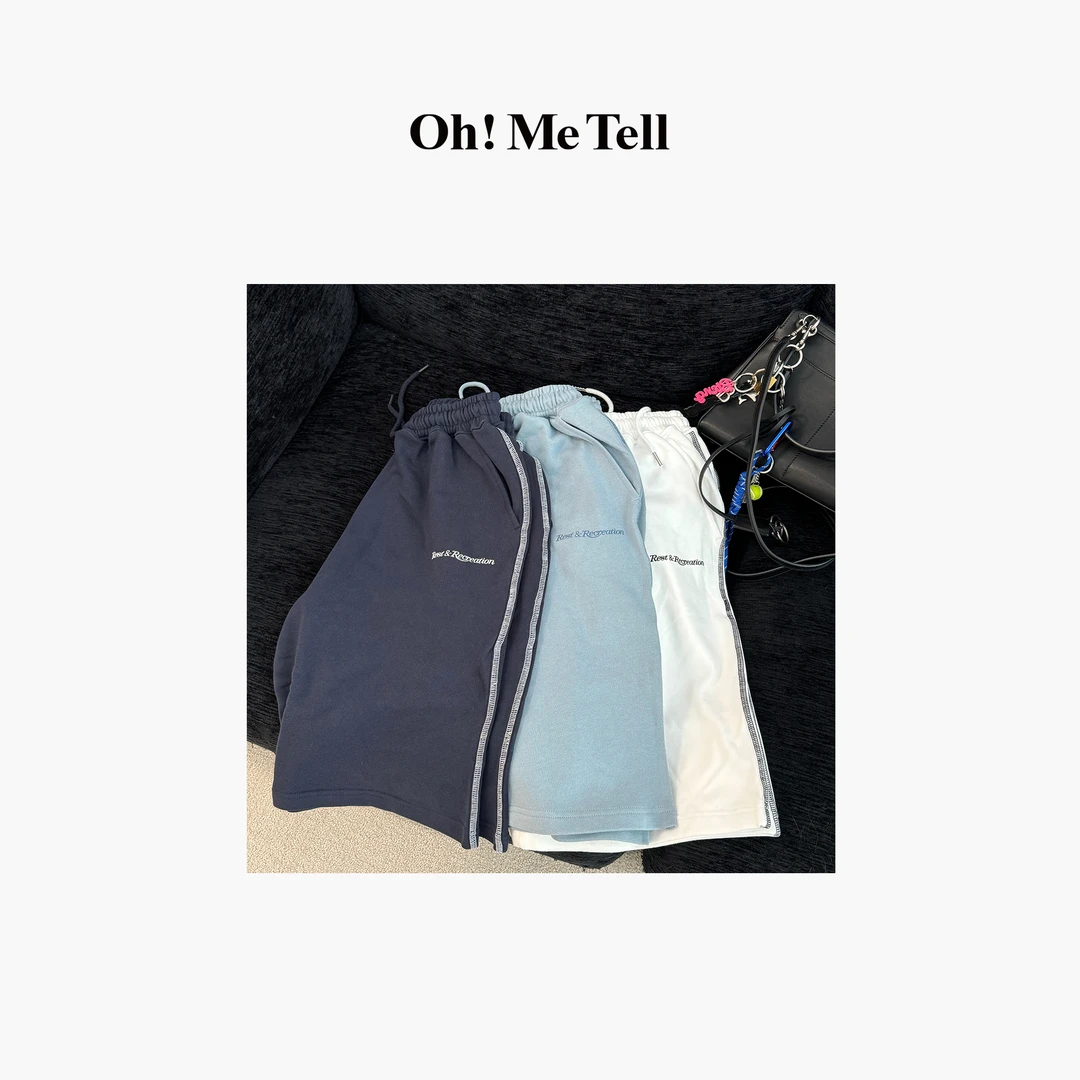 Oh! Me Tell【露思同款】字母刺绣印花休闲运动宽松直筒五分裤短裤