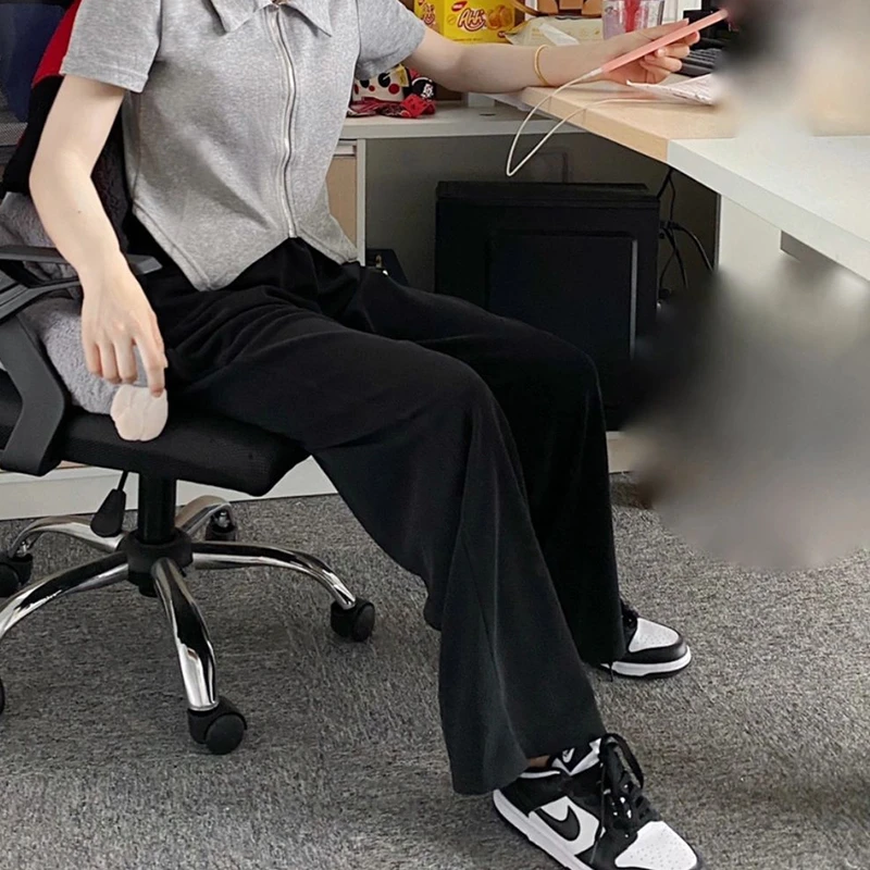 高腰抽绳阔腿裤女宽松休闲裤显瘦长裤