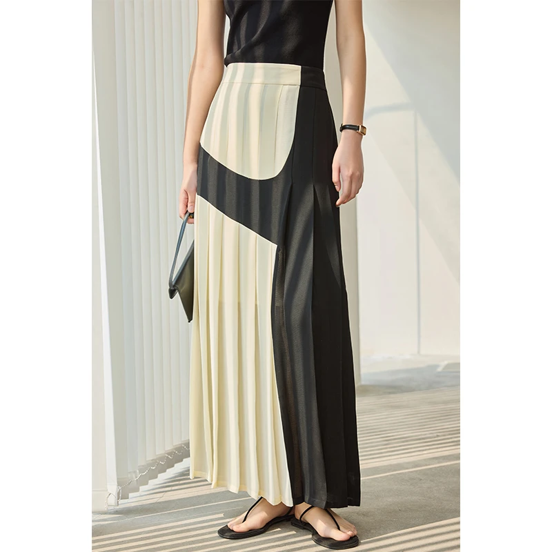 YINYOU原创设计 时髦高级感长裙女拼色百褶半身裙