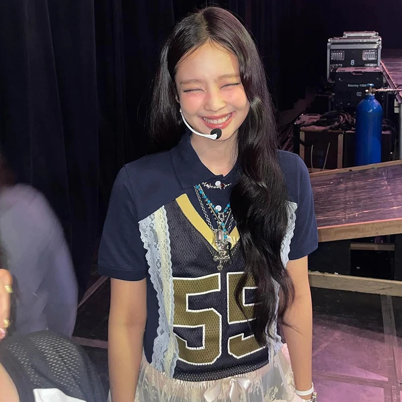 Dulzura 时尚辣妹日常通勤上衣休闲字母印花拼接百搭慵懒版上衣女