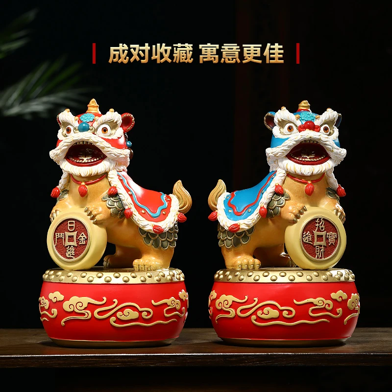 雄狮献瑞招财醒狮摆件舞狮铜工艺品办公室酒柜装饰品乔迁开业礼物