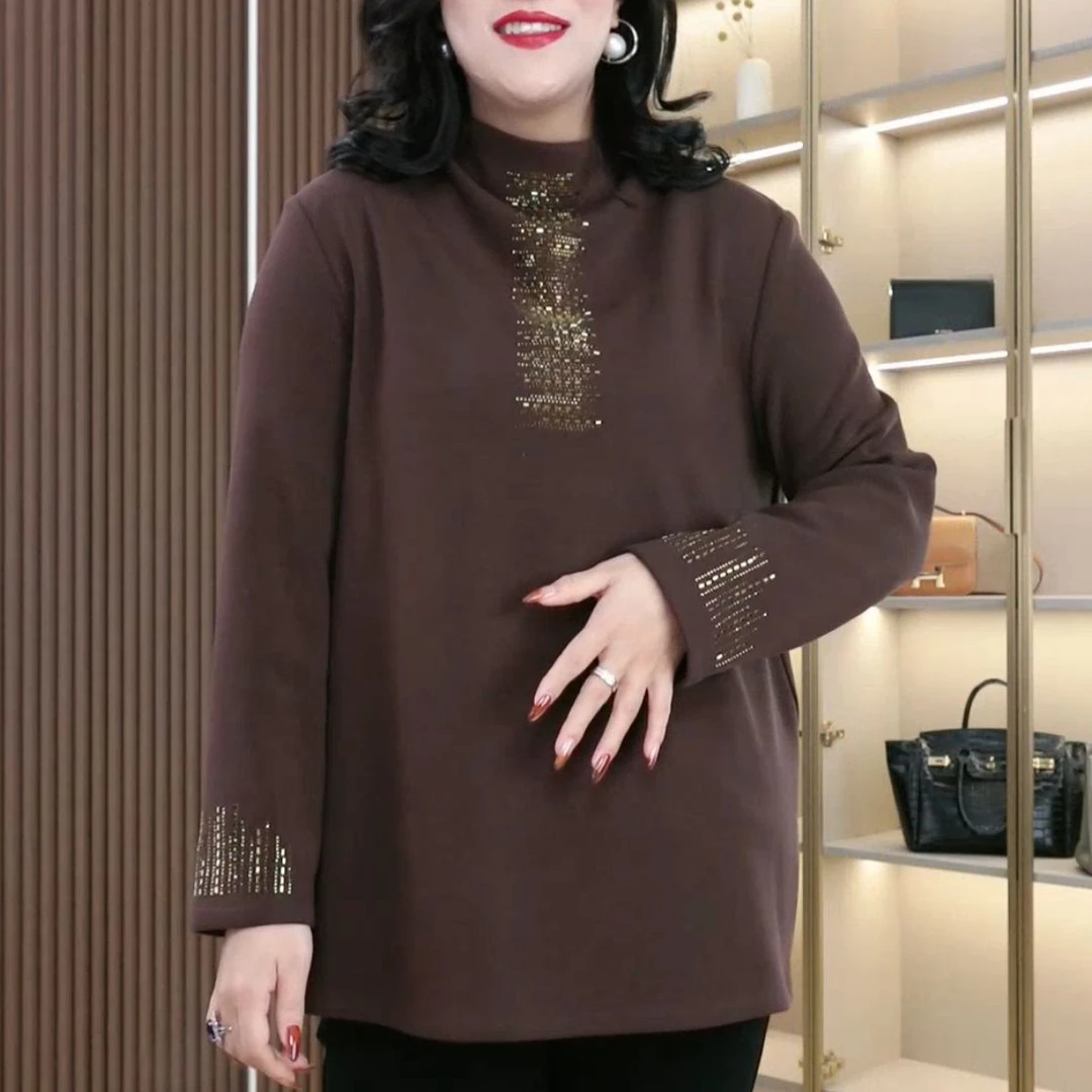 苏兰诺秋冬新款时尚重工烫钻百搭长袖上衣洋气显瘦显气质ZB6325