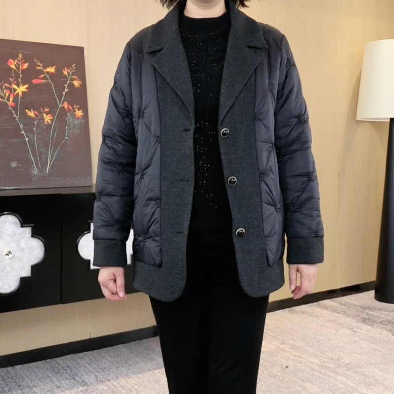 苏兰诺2024新款时尚百搭宽松遮肉显瘦保暖拼接大码棉服外套ZB6271