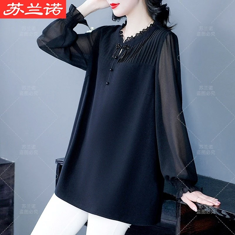 苏兰诺中长款春季简约别致洋气大码气质时尚设计感宽松衬衫240137