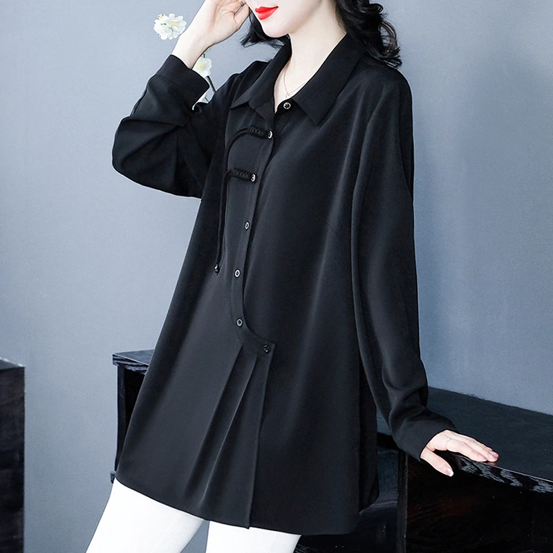 苏兰诺胖mm大码女装时尚中长款加大衬衣宽松遮肉显瘦长袖240176