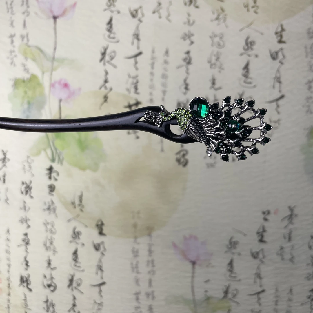 J269气质绿颜色孔雀发簪