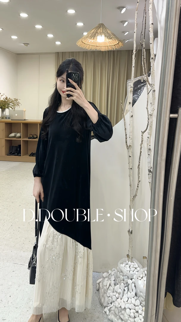 蛋蛋【珠光宝气】丝绒拼接连衣裙