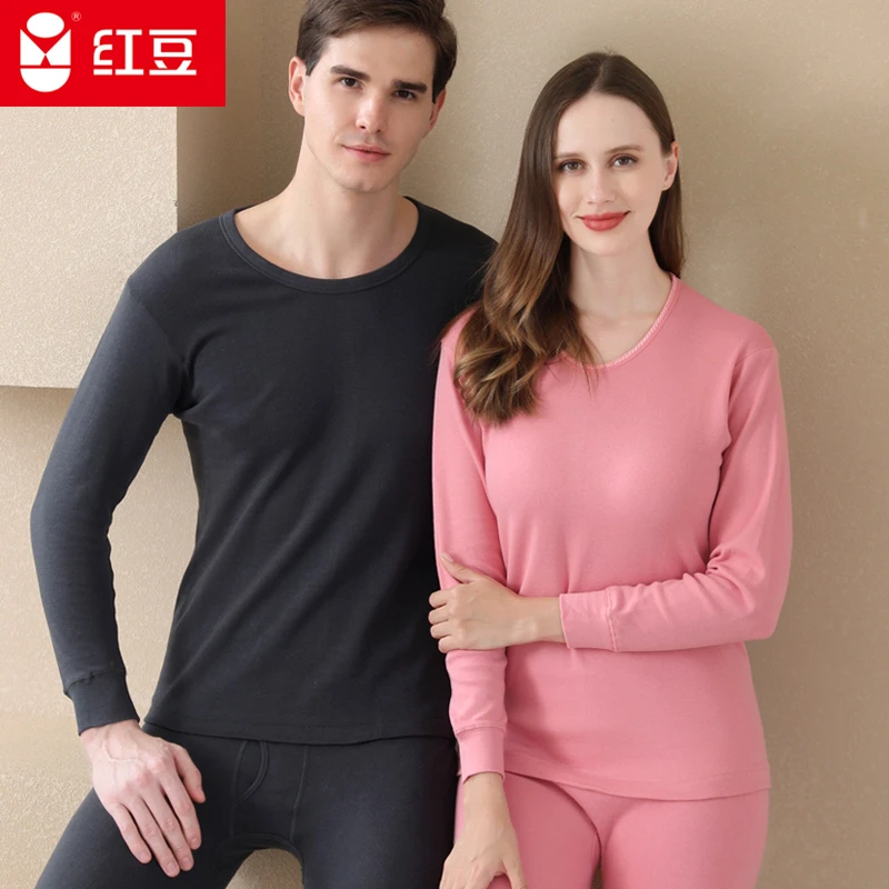 红豆秋衣秋裤纯棉男女士薄款全棉毛衫青少年中老年人保暖内衣套装