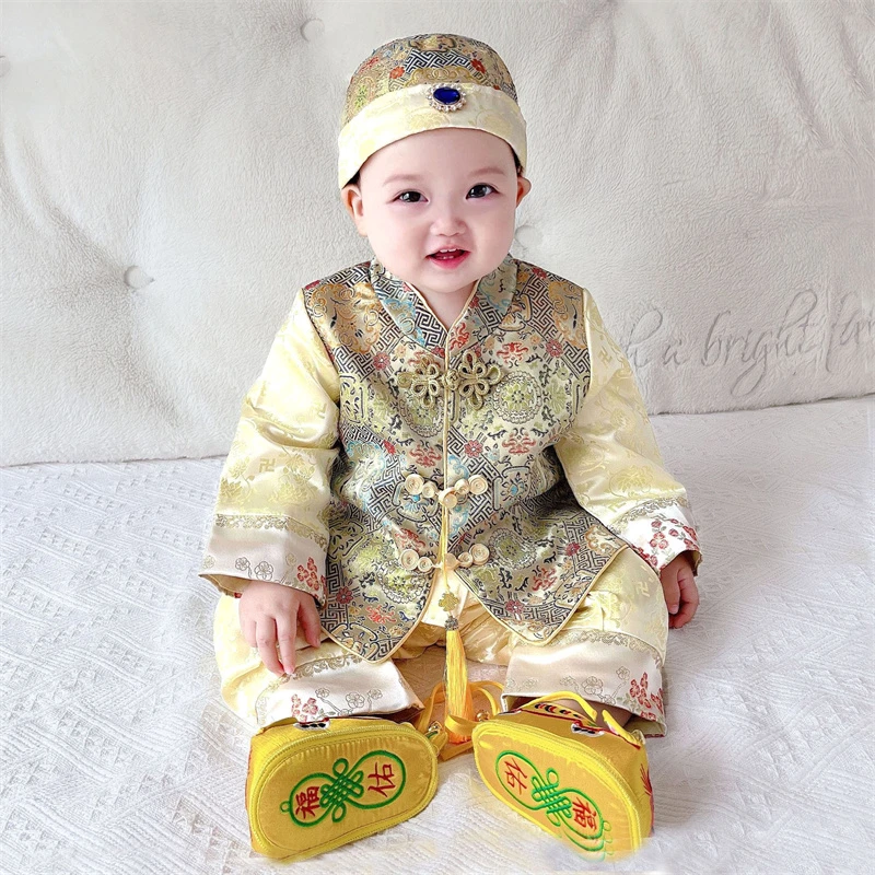 周岁礼服男宝宝唐装套装男童复古中式抓周生日礼服拜年服春秋装