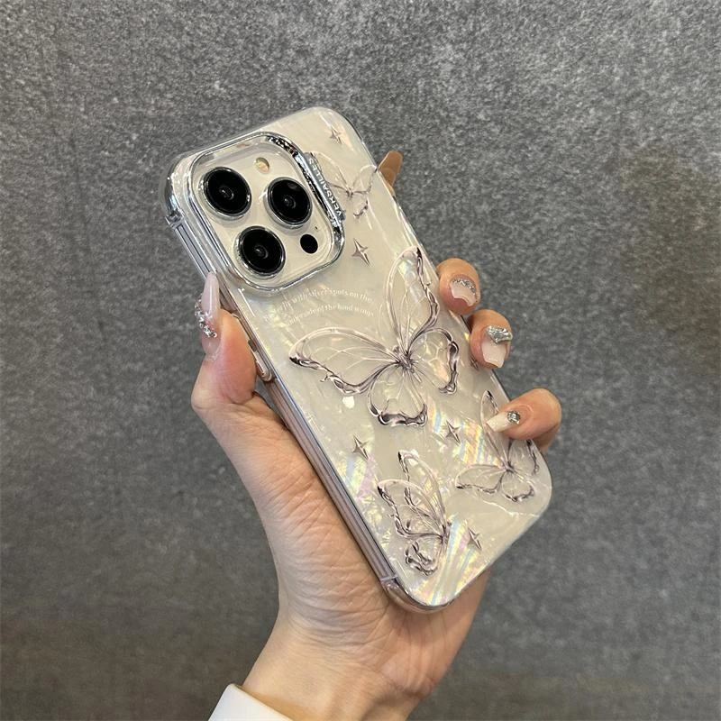 适用苹果15手机壳仙女风蝴蝶iphone14promax贝壳纹网红小众高级感