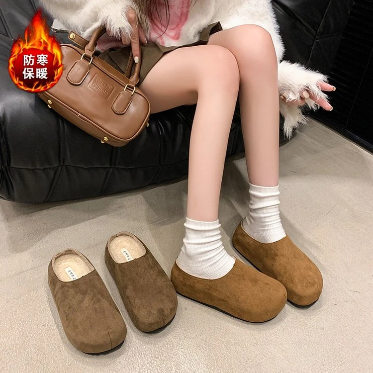 厚底内增高勃肯鞋女外穿2025新款复古包头半拖加绒棉拖鞋T