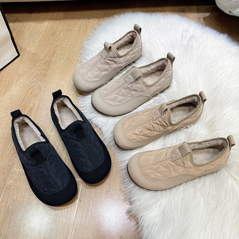 老北京加绒保暖一脚蹬面包棉鞋女2024冬季新款时尚舒适复古豆豆鞋