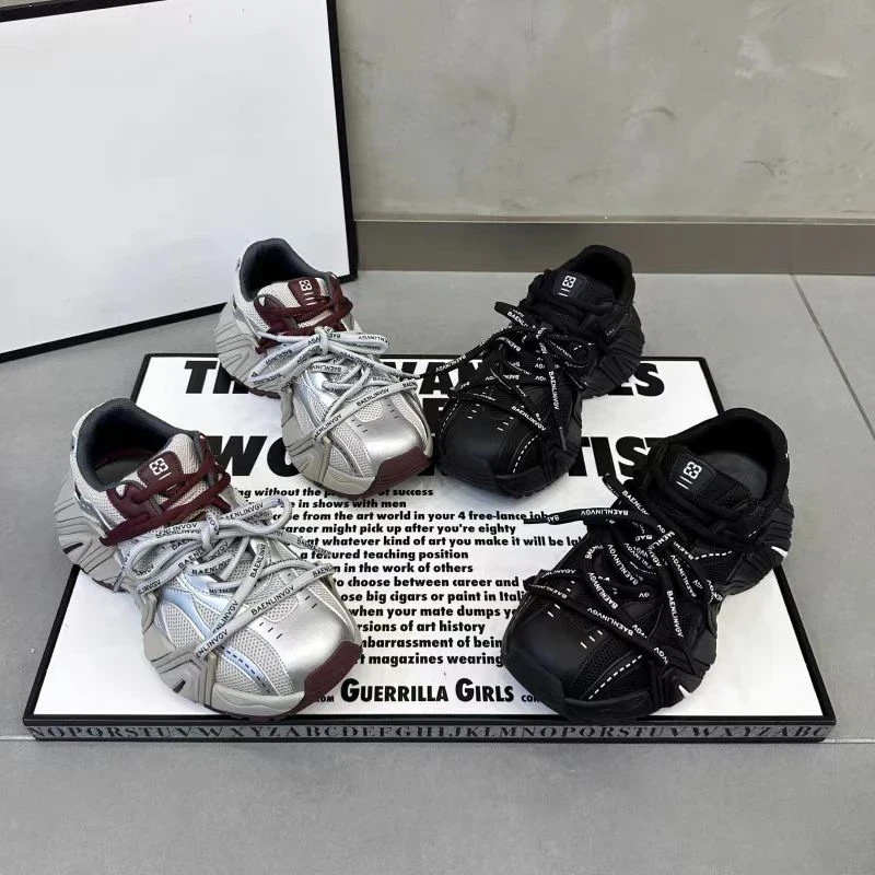 潮流拼色系带老爹鞋女2025新款厚底增高运动休闲鞋