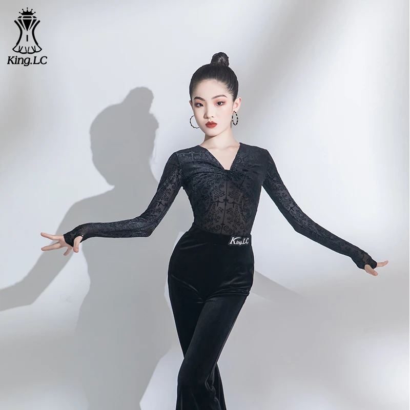 乐雅池2025秋冬新款女童拉丁舞服练功服长袖裤装黑色气质修身优雅