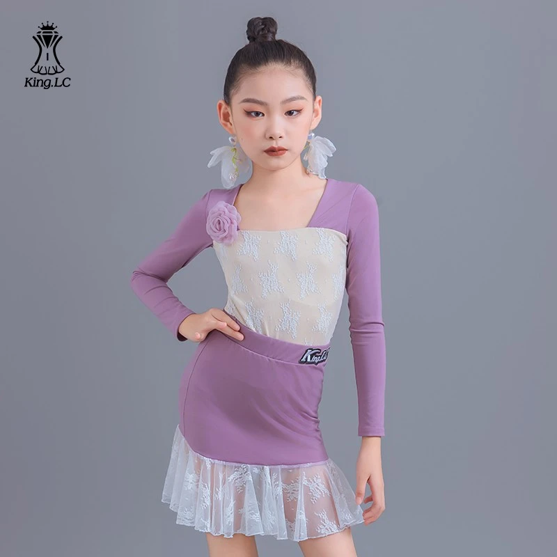 2023秋冬鹏翼之美拉丁舞蹈服白色蕾丝修身纱质高雅恬静女童无配饰
