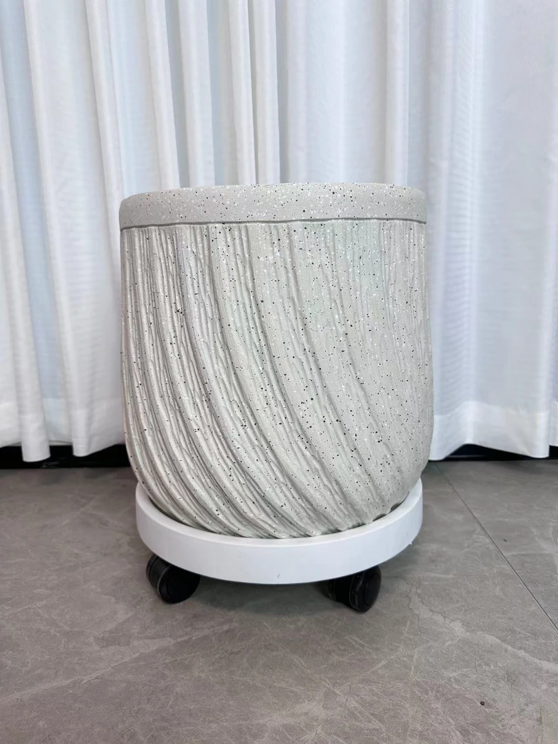 北欧简约耐用高端花盆工艺镁泥盆树脂花盆菱圆形防水适合大型植物