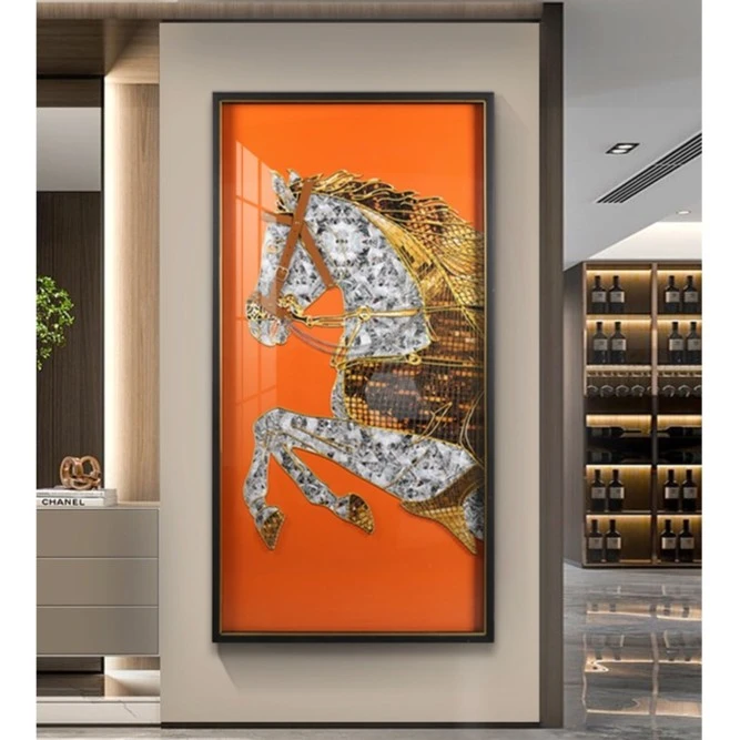 雅尚画业【严选sw】马到成功玄关装饰画轻奢高端纯手工立体实物画