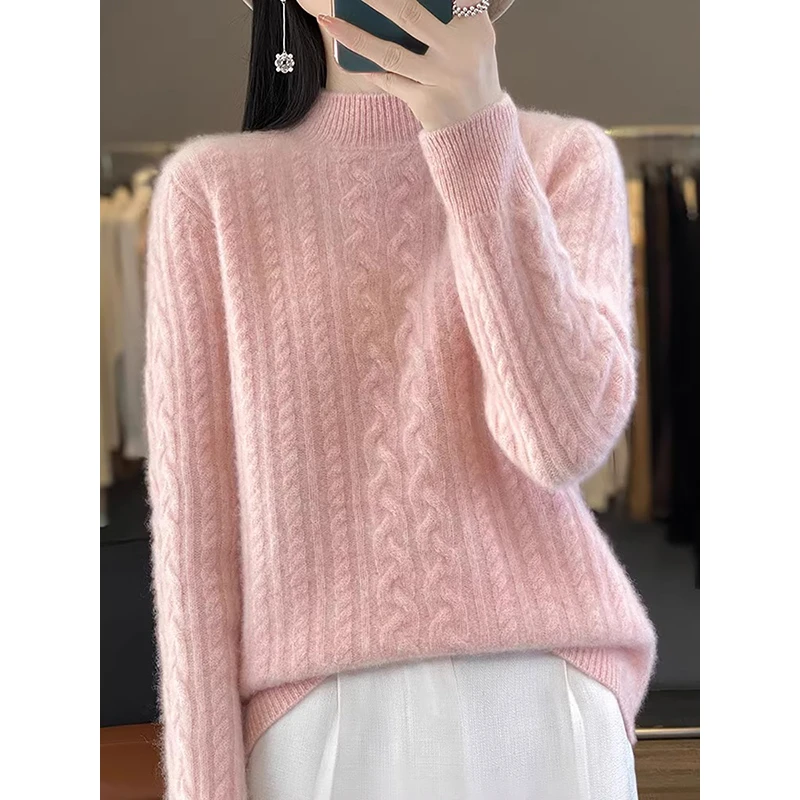 2024年最新款女秋冬时尚百搭保暖半高领毛衣内搭针织打底羊毛衫厚