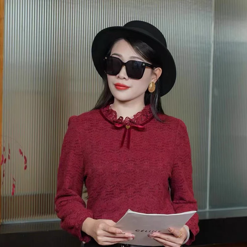 欧洲站上衣秋季2024新款网里立领蝴蝶结减龄打底衫长袖毛针织衫女