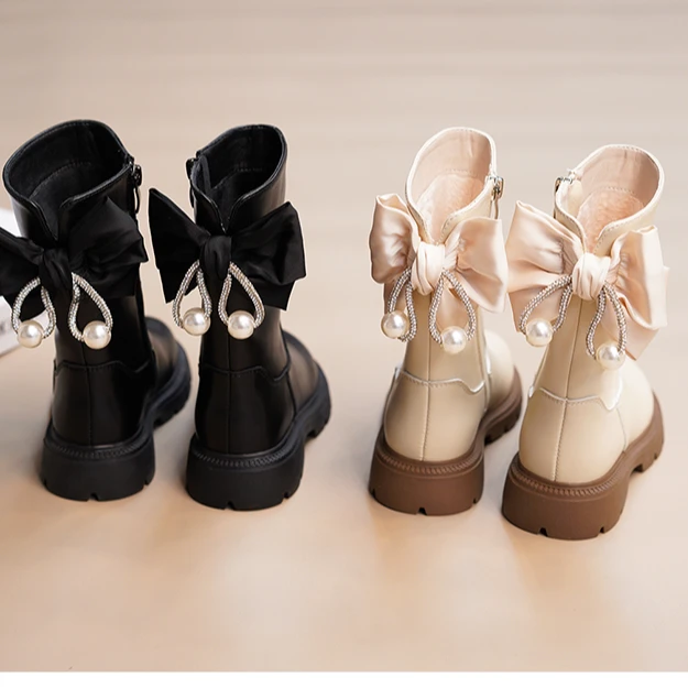 杰9109女童靴子童鞋2025秋冬新款马丁靴儿童中筒靴加绒长靴公主靴