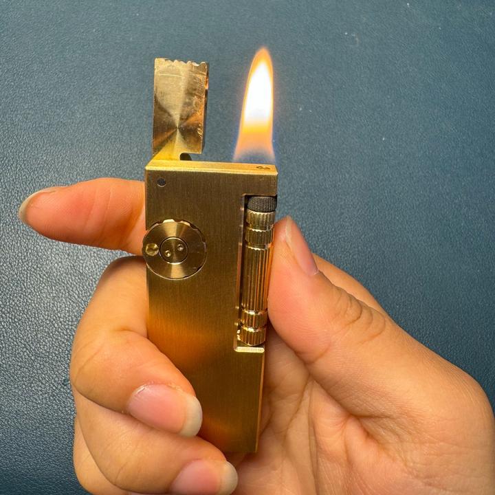 黄铜手工一体机侧滑轮砂轮点火老式简约光板无雕刻煤油打火机个性
