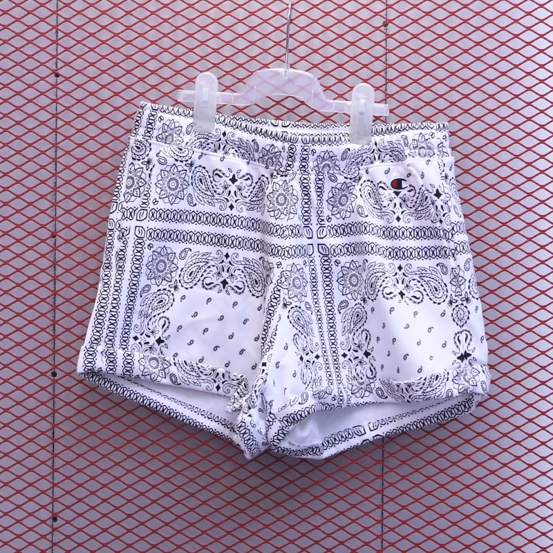 Champion冠军腰果花印花休闲直筒短裤WL001 WHT ALLOVER