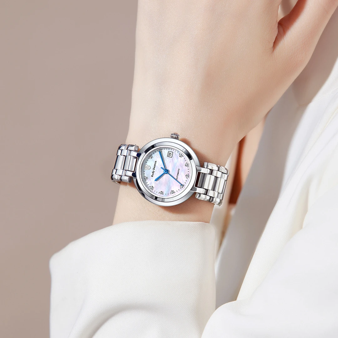 心月系列 轻奢女士全自动机械腕表贝母面百搭时尚日历款（星星）