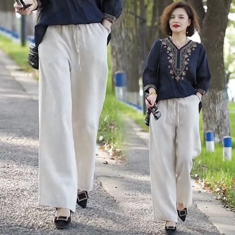 文艺复古直筒裤2025夏季新款宽松显瘦阔腿高腰时尚百搭休闲裤子J