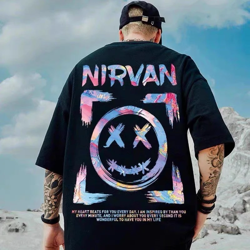 1098#oversize潮牌国潮嘻哈小恶魔短袖T恤男女宽松大码情侣装半袖