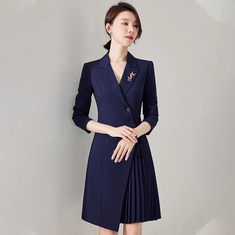2024新款春秋高级感西装连衣裙显瘦百褶干练职业装时尚通勤ol职场