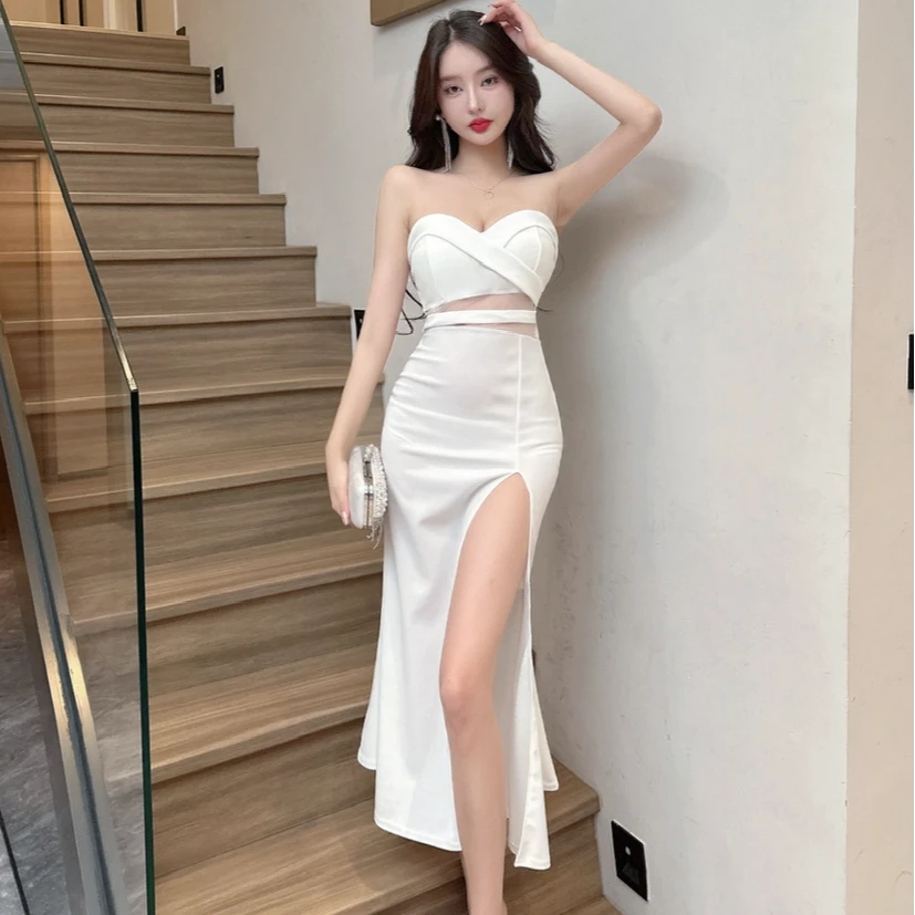 夜场女装轻奢高级抹胸连衣裙开叉露腿修身显瘦包臀宴会礼服中长裙