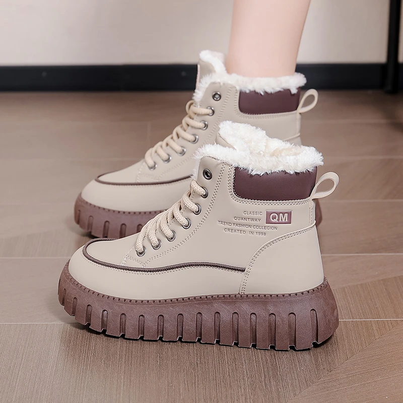 足小白厚底棉鞋女2024年新款冬季加绒加厚马丁靴短靴保暖雪地靴女