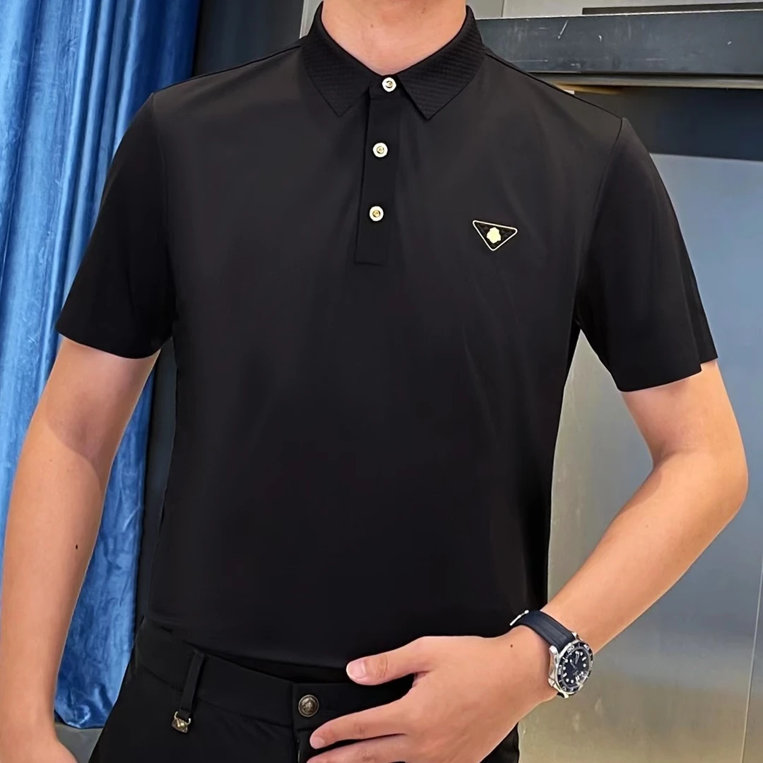 【断码清】夏季简约新款菱格纹领三角标男士半袖POLO衫/SF04