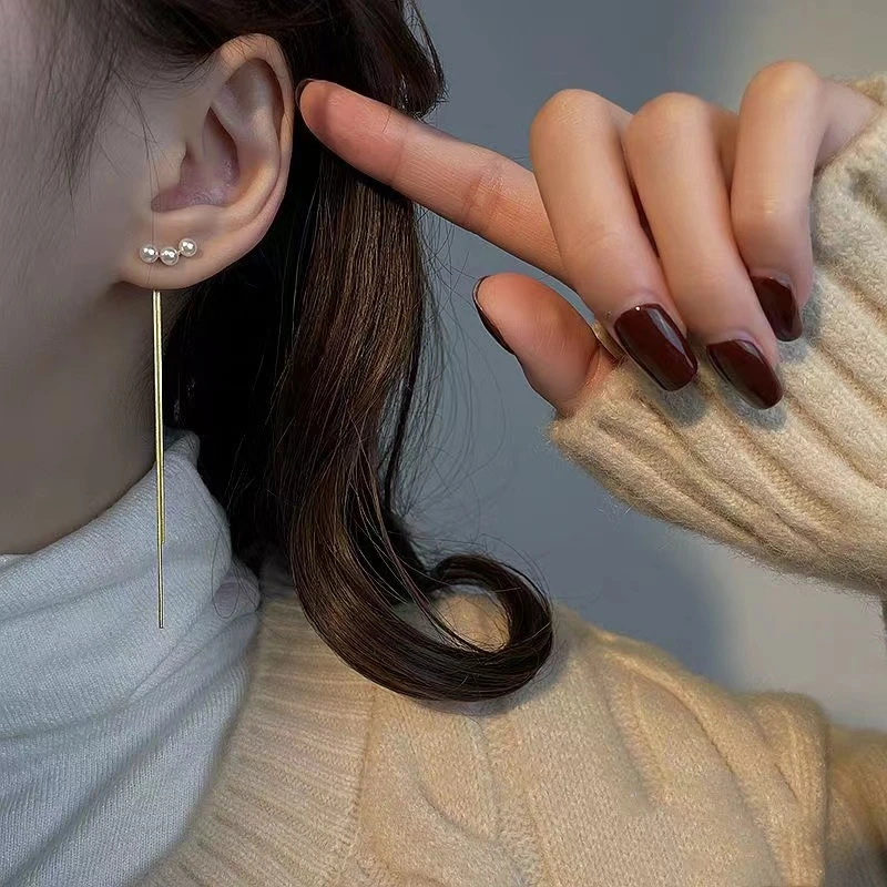 铜合金耳饰 A086流苏耳线耳钉耳坠女2024年后挂式耳环圆脸显瘦ins