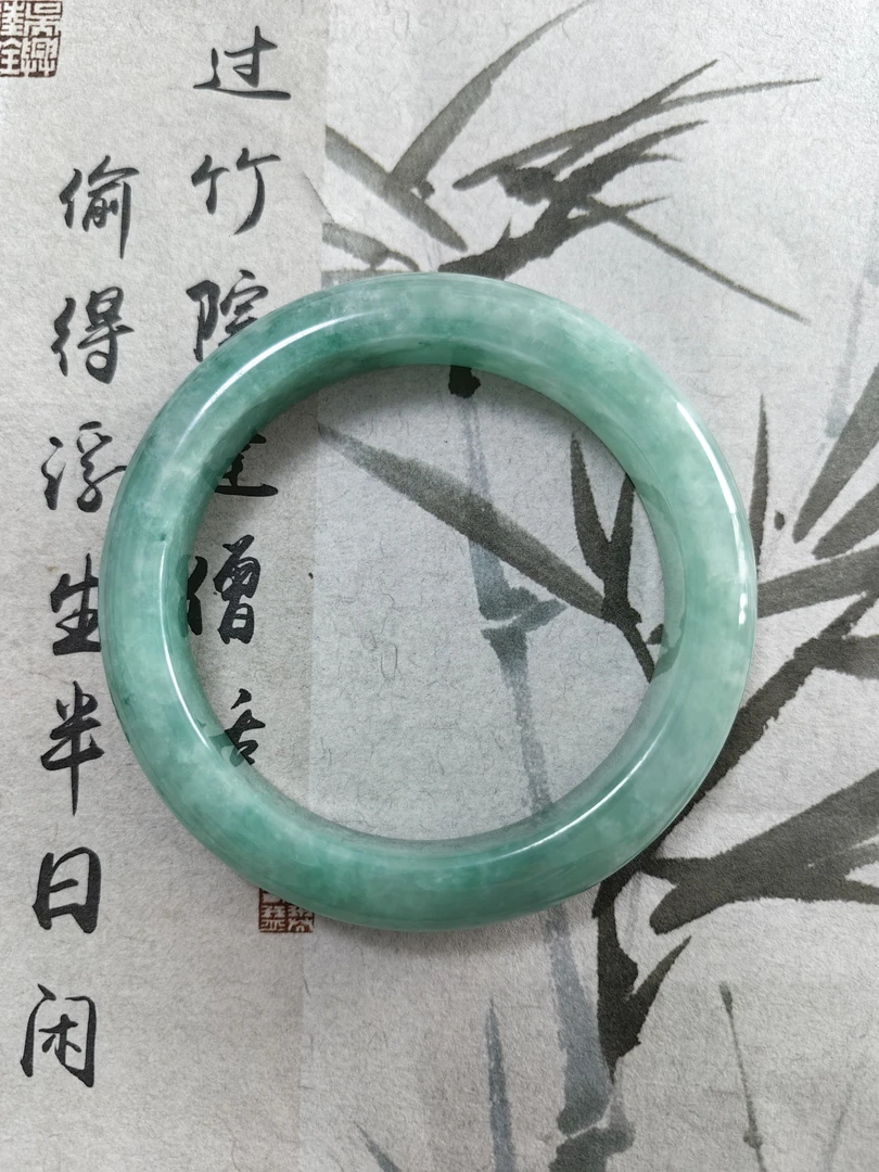 W960缅甸满圈冰飘蓝翡翠手镯