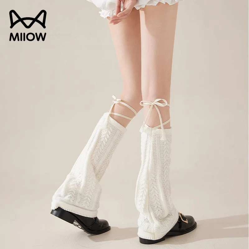 猫人白色喇叭袜套女秋冬季针织堆堆小腿袜配jk靴子腿套y2k长筒袜