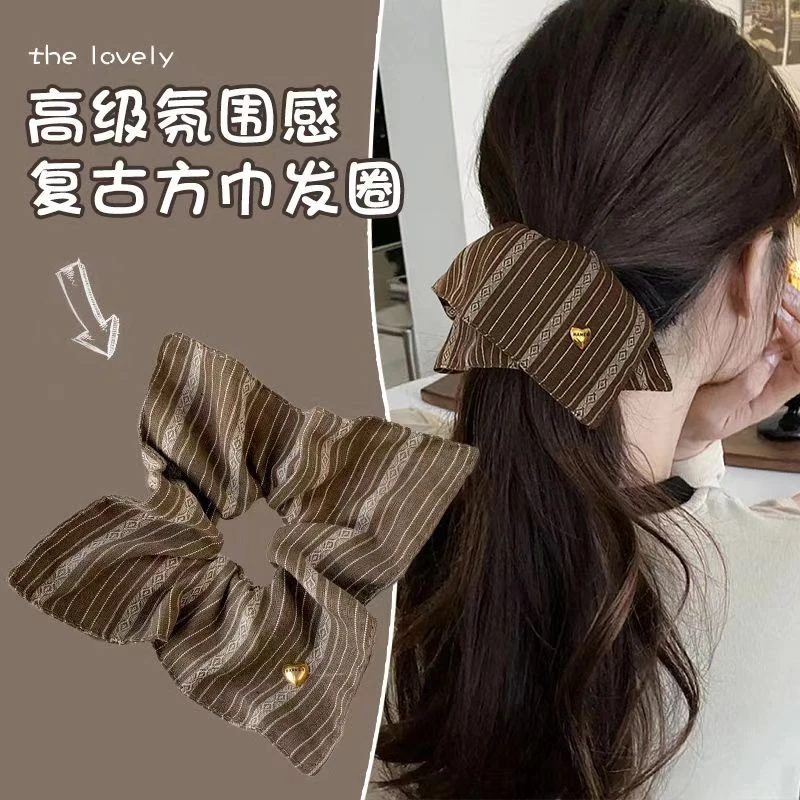 韩国博主方形发圈扎头发马尾高弹力耐用大肠圈文艺范2024新款发绳