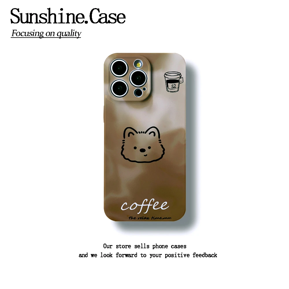 咖啡线条熊菲林软壳适用苹果oppo华为vivo手机壳ins防摔可爱