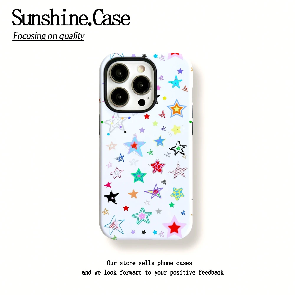 菲林二合一适用苹果华为vivo小米oppo手机壳彩色星星15PRO/14